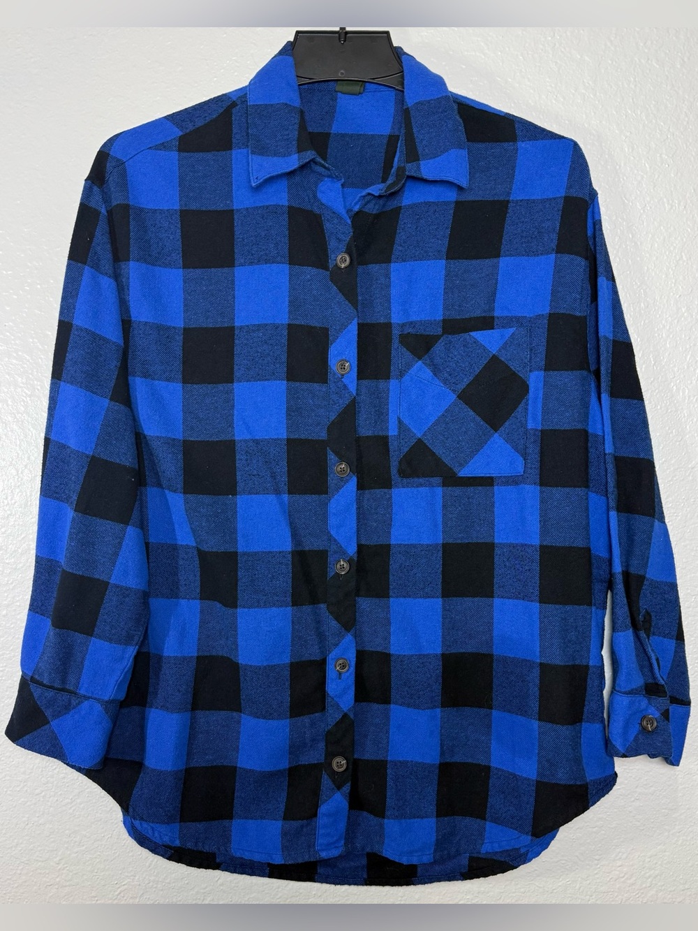 Women’s Blue Black Plaid Flannel Button Up Shirt Size S Long Sleeve -Wild Fable